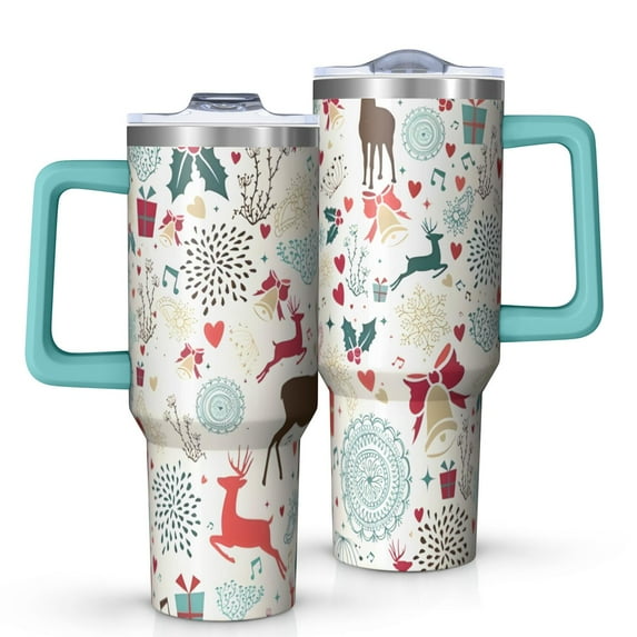Multicolor Christmas Deer Pattern Tumbler with Handle and Lid,40oz Double Wall Vacuum Insulated Tumbler,Cups Gift for Women and Men