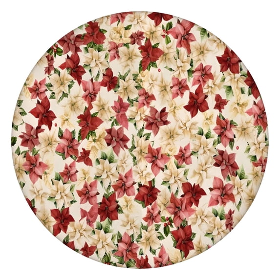 Multicolor Christmas Floral Pattern Round Fitted Tablecloth with Elastic Edge,Dining Table Cover Waterproof,Outdoor Round Tablecloth for Camping,Dining,Indoor and Outdoor