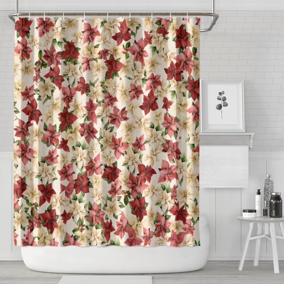 Multicolor Christmas Floral Pattern Shower Curtain 72"x84" ,Bathroom Decorative Shower Curtains Set with 12 Hooks,Modern Waterproof Washable Shower Curtain