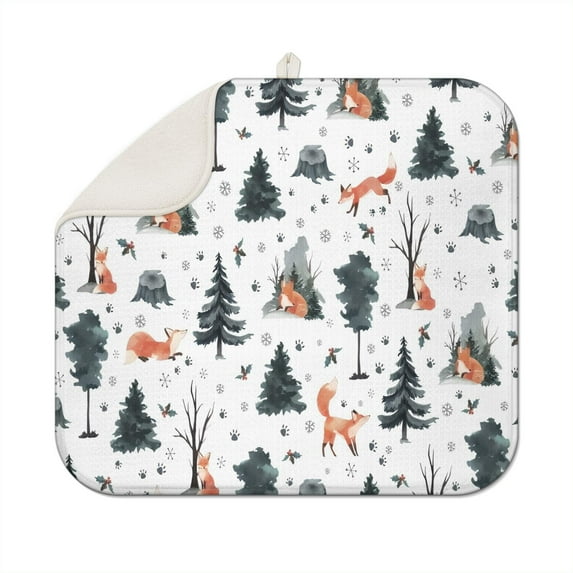 Multicolor Christmas Forest Pattern Dish Drying Mat for Kitchen 1 Pack, Ultra Absorbent Microfiber Dishes Drainer Mats,16x18in(41x46cm)