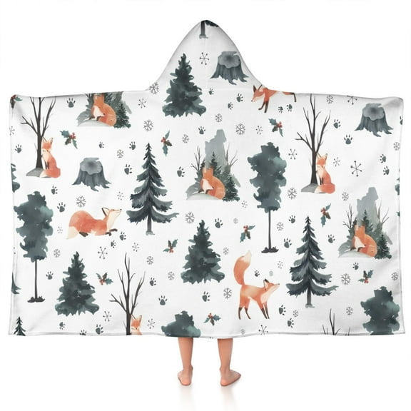 Multicolor Christmas Forest Pattern Hooded Bath Towel，50"x30" for Ages 3 To 12 Kids, Quick Dry Lightweight Soft Microfiber Hood Beach Towel Cover Up for Kids