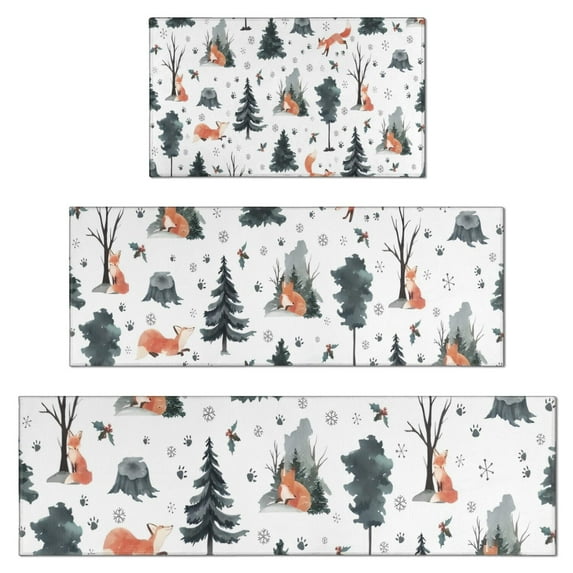 Multicolor Christmas Forest Pattern Kitchen Rugs Sets Of 3,Kitchen Runner Rugs Non Skid Washable,Decorative Kitchen Floor Mats for Kitchen,Sink,Laundry,17"x30"+ 17"x47" + 17"x59"