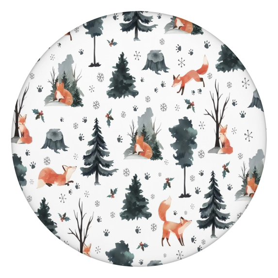 Multicolor Christmas Forest Pattern Round Fitted Tablecloth with Elastic Edge,Dining Table Cover Waterproof,Outdoor Round Tablecloth for Camping,Dining,Indoor and Outdoor