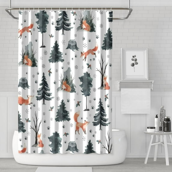 Multicolor Christmas Forest Pattern Shower Curtain 72"x72" ,Bathroom Decorative Shower Curtains Set with 12 Hooks,Modern Waterproof Washable Shower Curtain
