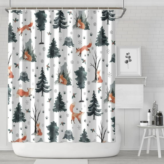 Multicolor Christmas Forest Pattern Shower Curtain 72"x84" ,Bathroom Decorative Shower Curtains Set with 12 Hooks,Modern Waterproof Washable Shower Curtain