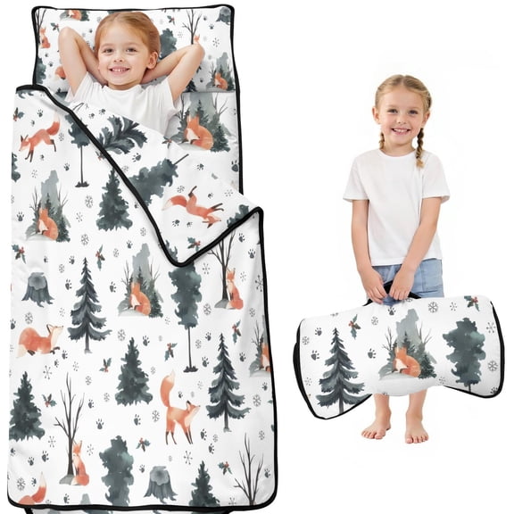 Multicolor Christmas Forest Pattern Toddler Nap Mats for Kids Preschool,51"x22" Sleeping Mat Bag or Kids,Toddler Sleeping Bag,Toddler Nap Mat or Daycare