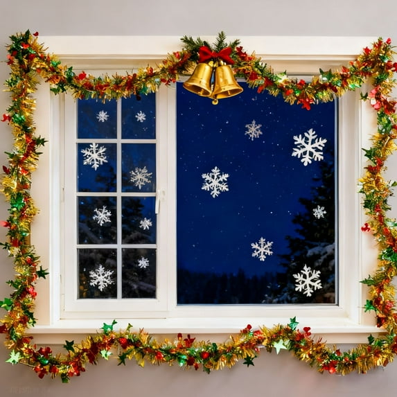 Multicolor Christmas Garland with Red Berries and Holly Leaves – 196 Inch Holiday Tinsel Ribbon with Xmas Pentacle Accents for Tree Mantel Staircase Window Decor