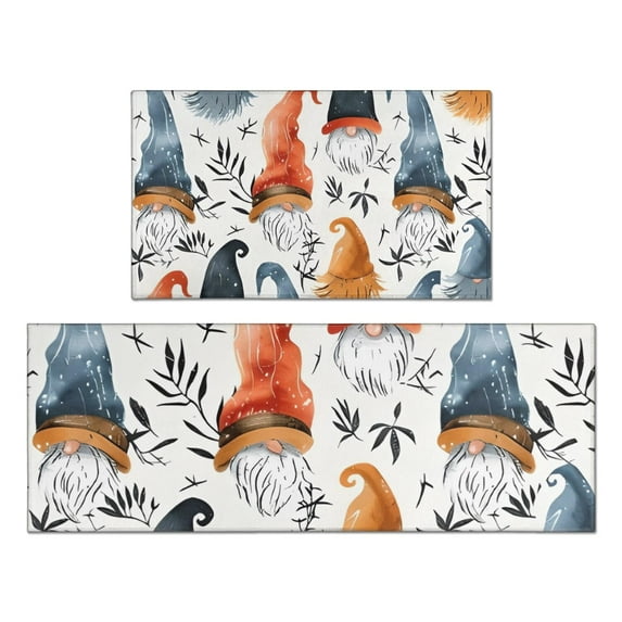 Multicolor Christmas Gnome Pattern Kitchen Rugs Sets Of 2,Anti Fatigue Kitchen Mat Rugs Non Slip Washable,Decorative Kitchen Floor Mats for Kitchen,Sink,Laundry,17"x30"+17"x47"