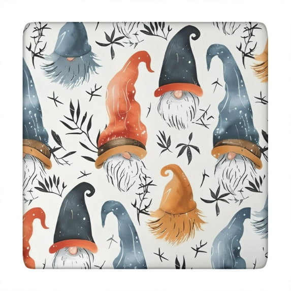 Multicolor Christmas Gnome Pattern Square Fitted Tablecloth with Elastic Edge,Square Table Cover,Washable Elastic Table Cover for Home Kitchen Party Decor 34"x34"