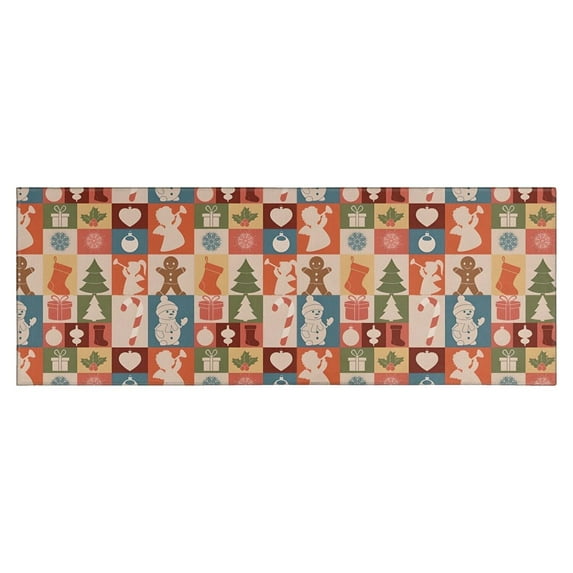 Multicolor Christmas Icon Pattern Kitchen Rug Mat,Kitchen Runner Rugs Non Skid Washable,Decorative Kitchen Floor Mats for Kitchen,Sink,Laundry,17"X47"