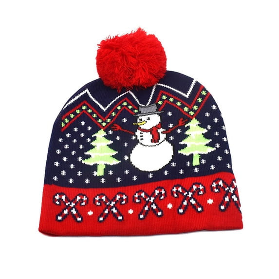 Multicolor Christmas Knit Santa Hat for Adults Women Men Polyester Elf Knitted Santa Clause Knitting Beanie Hat with Pompom for Adult Teen M