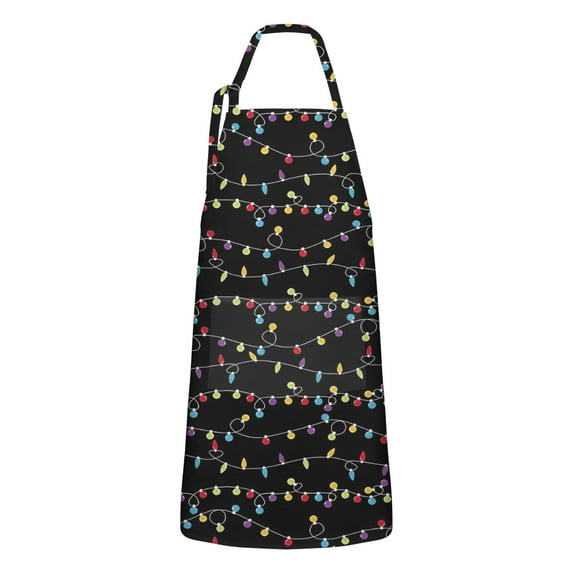 Multicolor Christmas Light Apron-Garden Aprons for Women with Pockets-Cotton Linen Waterproof Kitchen Cooking Gardening Aprons Adjustable for Kitchen,Cooking,BBQ and Salon 32"x27"