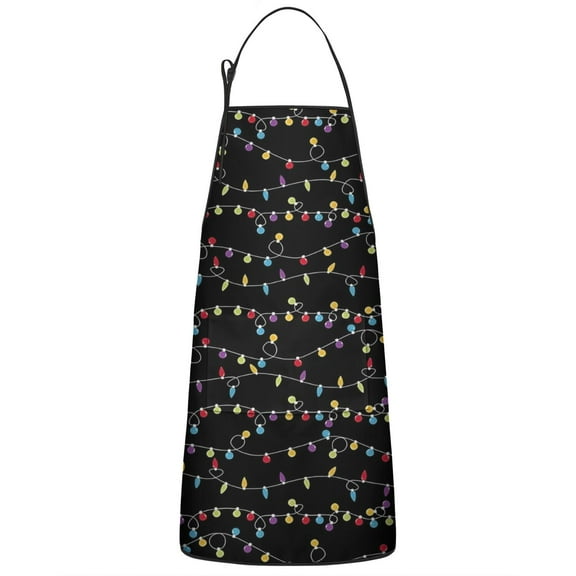 Multicolor Christmas Light Pattern Apron-Garden Aprons for Women with Pockets-Cotton Linen Waterproof Kitchen Cooking Gardening Aprons Adjustable for Kitchen,Cooking,BBQ and Salon 33"x27"