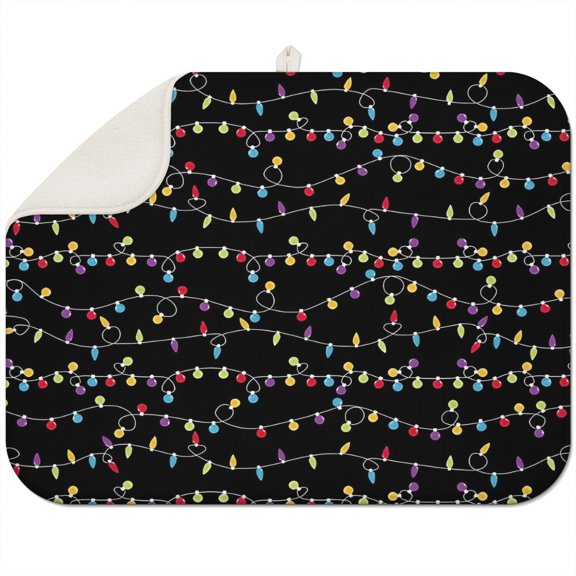 Multicolor Christmas Light Pattern Dish Drying Mat for Kitchen 1 Pack, Ultra Absorbent Microfiber Dishes Drainer Mats,18x24in(46x61cm)