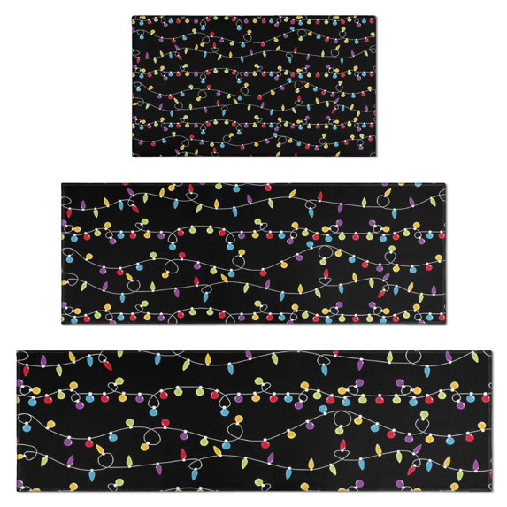 Multicolor Christmas Light Pattern Kitchen Rugs Sets Of 3,Kitchen Runner Rugs Non Skid Washable,Decorative Kitchen Floor Mats for Kitchen,Sink,Laundry,17"x30"+ 17"x47" + 17"x59"