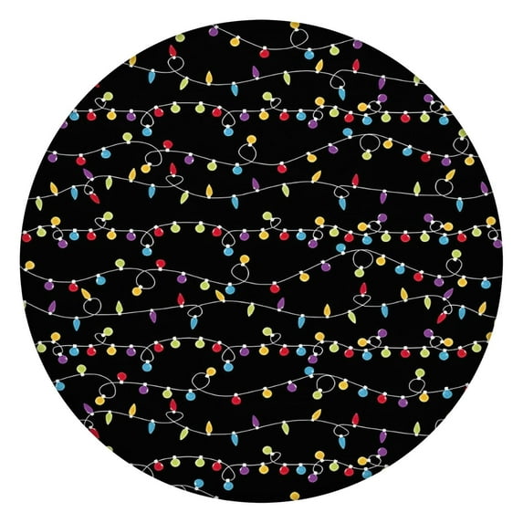 Multicolor Christmas Light Pattern Round Fitted Tablecloth with Elastic Edge,Dining Table Cover Waterproof,Outdoor Round Tablecloth for Camping,Dining,Indoor and Outdoor