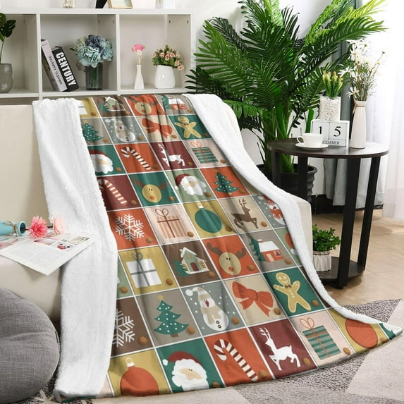 Multicolor Christmas Pattern Blanket,Comfortable Soft Lamb Wool Throw Blanket,All Season,Warm Lightweight Blankets for Sofa Bed Couch Living Room Chair,60"x80"