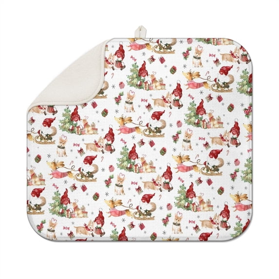 Multicolor Christmas Pattern Dish Drying Mat for Kitchen 1 Pack, Ultra Absorbent Microfiber Dishes Drainer Mats,16x18in(41x46cm)