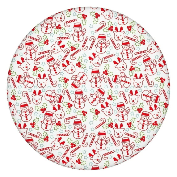Multicolor Christmas Pattern Round Fitted Tablecloth with Elastic Edge,Dining Table Cover Waterproof,Outdoor Round Tablecloth for Camping,Dining,Indoor and Outdoor