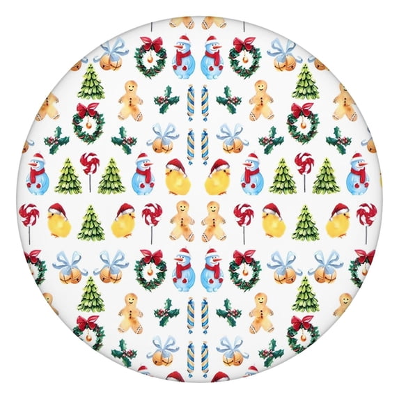 Multicolor Christmas Pattern Round Fitted Tablecloth with Elastic Edge,Dining Table Cover Waterproof,Outdoor Round Tablecloth for Camping,Dining,Indoor and Outdoor