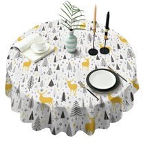 Multicolor Christmas Pattern Round Tablecloth 60"x60",Wrinkle Wipeable Table Cloth for Kitchen Dining Room Picnic Patio Party