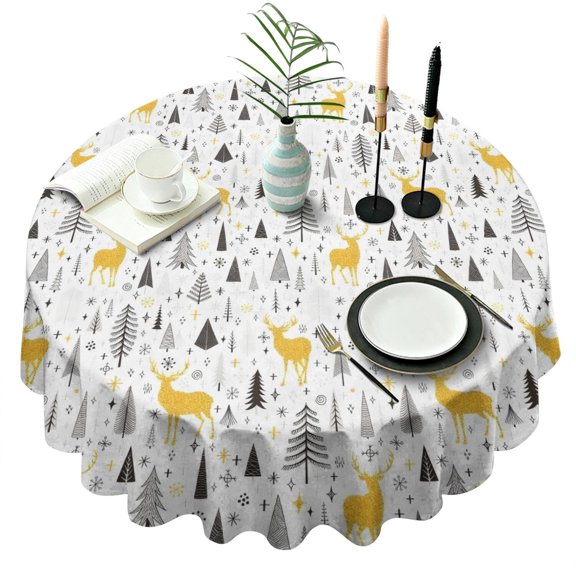 Multicolor Christmas Pattern Round Tablecloth 60"x60",Wrinkle Wipeable Table Cloth for Kitchen Dining Room Picnic Patio Party