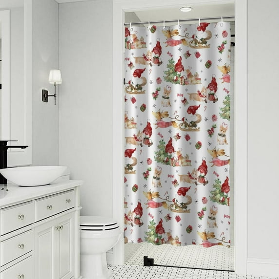 Multicolor Christmas Pattern Shower Curtain 36"x72" ,Bathroom Decorative Shower Curtains Set with 12 Hooks,Modern Waterproof Washable Shower Curtain