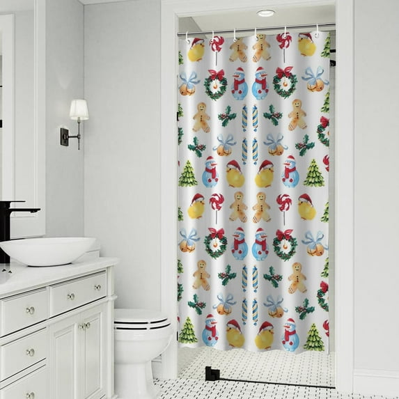 Multicolor Christmas Pattern Shower Curtain 36"x72" ,Bathroom Decorative Shower Curtains Set with 12 Hooks,Modern Waterproof Washable Shower Curtain