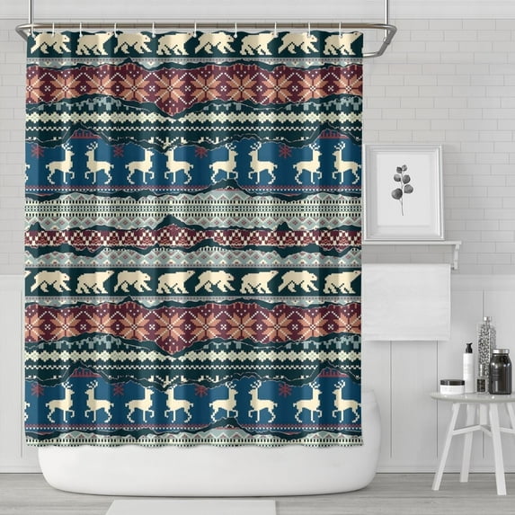 Multicolor Christmas Pattern Shower Curtain 84"x72" ,Bathroom Decorative Shower Curtains Set with 12 Hooks,Modern Waterproof Washable Shower Curtain