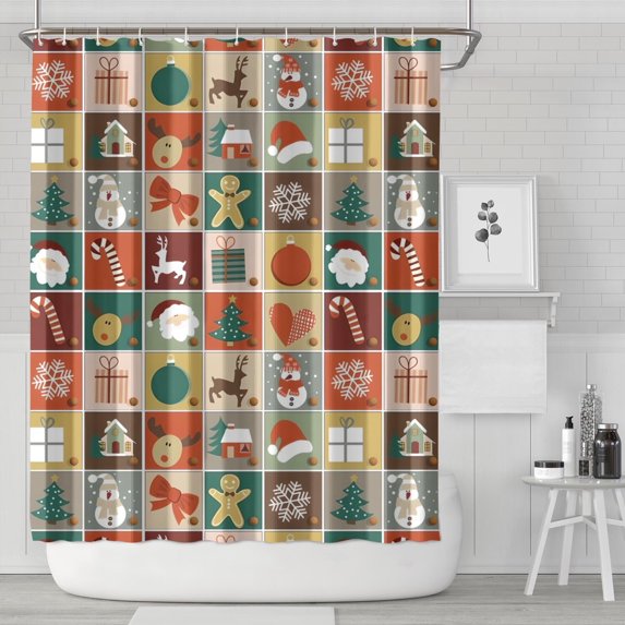 Multicolor Christmas Pattern Shower Curtain 84"x72" ,Bathroom Decorative Shower Curtains Set with 12 Hooks,Modern Waterproof Washable Shower Curtain