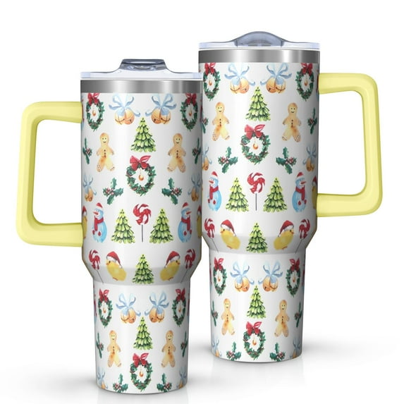 Multicolor Christmas Pattern Tumbler with Handle and Lid,40oz Double Wall Vacuum Insulated Tumbler,Cups Gift for Women and Men