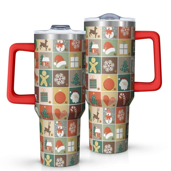 Multicolor Christmas Pattern Tumbler with Handle and Lid,40oz Double Wall Vacuum Insulated Tumbler,Cups Gift for Women and Men