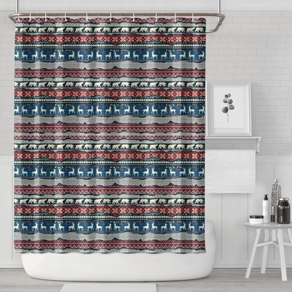 Multicolor Christmas Reindeer Pattern Shower Curtain 72"x84" ,Bathroom Decorative Shower Curtains Set with 12 Hooks,Modern Waterproof Washable Shower Curtain