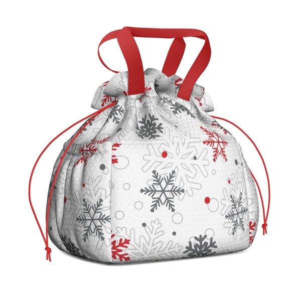 Multicolor Christmas Snowflake Pattern Drawstring Lunch Bag Women - Drawstring Lunch Bag Insulated for Work Office - Stain-Resistant Large Lunchbags for Women with Multi-Pockets