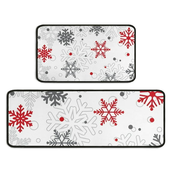 Multicolor Christmas Snowflake Pattern Kitchen Rugs Sets Of 2,Anti Fatigue Kitchen Mat Rugs Non Slip Washable,Decorative Kitchen Floor Mats for Kitchen,Sink,Laundry,17"X30"+17"X47"