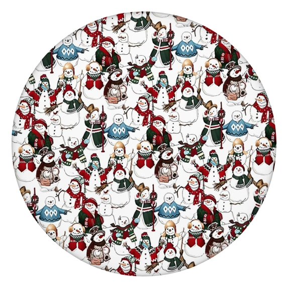 Multicolor Christmas Snowman Pattern Round Fitted Tablecloth with Elastic Edge,Dining Table Cover Waterproof,Outdoor Round Tablecloth for Camping,Dining,Indoor and Outdoor