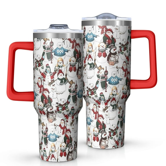 Multicolor Christmas Snowman Pattern Tumbler with Handle and Lid,40oz Double Wall Vacuum Insulated Tumbler,Cups Gift for Women and Men