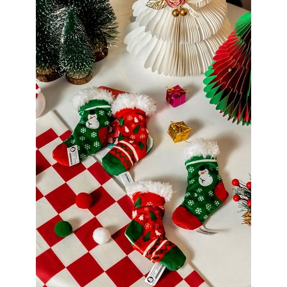 Multicolor Christmas Stocking Plush Pet Toy With Crinkle Sound For Dogs Cats
