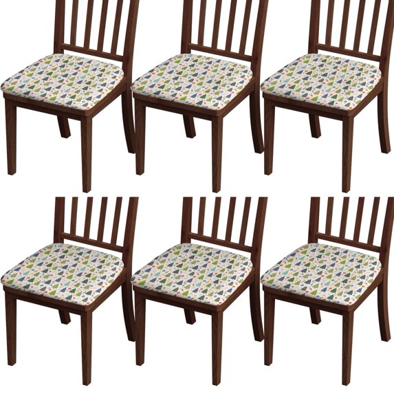 Multicolor Christmas Tree and Ornament Seat Covers for Dining Room Chairs Set Of 6,Stretch Printed Washable Chair Seat Cover with Elastic Ties and Button,Removable Waterproof Couch Cushion Covers