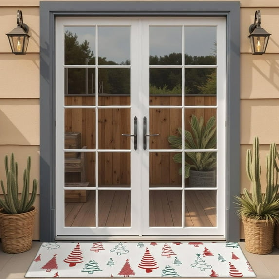 Multicolor Christmas Tree Pattern Door Rugs,Washable Non Slip Door Mats Indoor,Decorative Door Mats,Entry Mat Indoor for Entrance,Bedroom,Kitchen,Bathroom,16"x47"