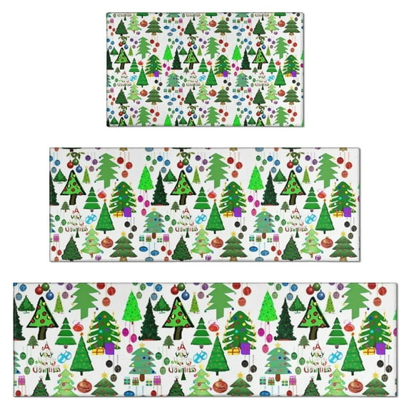 Multicolor Christmas Tree Pattern Kitchen Rugs Sets Of 3,Kitchen Runner Rugs Non Skid Washable,Decorative Kitchen Floor Mats for Kitchen,Sink,Laundry,17"x30"+ 17"x47" + 17"x59"