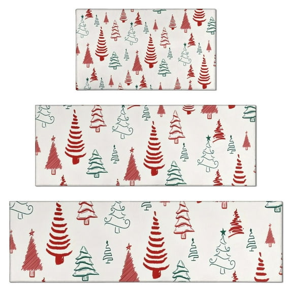 Multicolor Christmas Tree Pattern Kitchen Rugs Sets Of 3,Kitchen Runner Rugs Non Skid Washable,Decorative Kitchen Floor Mats for Kitchen,Sink,Laundry,17"x30"+ 17"x47" + 17"x59"
