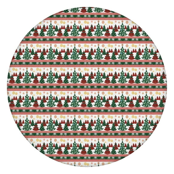 Multicolor Christmas Tree Pattern Round Fitted Tablecloth with Elastic Edge,Dining Table Cover Waterproof,Outdoor Round Tablecloth for Camping,Dining,Indoor and Outdoor