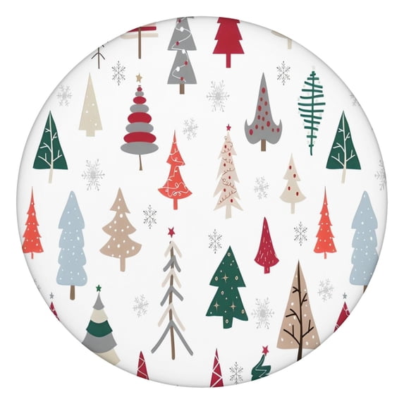 Multicolor Christmas Tree Pattern Round Fitted Tablecloth with Elastic Edge,Dining Table Cover Waterproof,Outdoor Round Tablecloth for Camping,Dining,Indoor and Outdoor