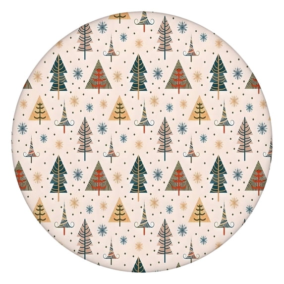 Multicolor Christmas Tree Pattern Round Fitted Tablecloth with Elastic Edge,Dining Table Cover Waterproof,Outdoor Round Tablecloth for Camping,Dining,Indoor and Outdoor
