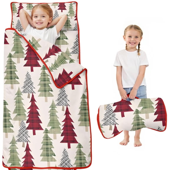 Multicolor Christmas Tree Pattern Toddler Nap Mats for Kids Preschool,50"x20" Sleeping Mat Bag or Kids,Toddler Sleeping Bag,Toddler Nap Mat or Daycare