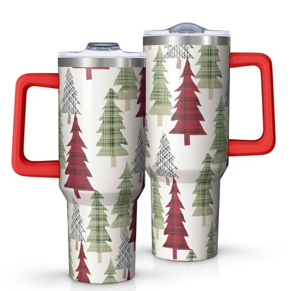 Multicolor Christmas Tree Pattern Tumbler with Handle and Lid,40oz Double Wall Vacuum Insulated Tumbler,Cups Gift for Women and Men
