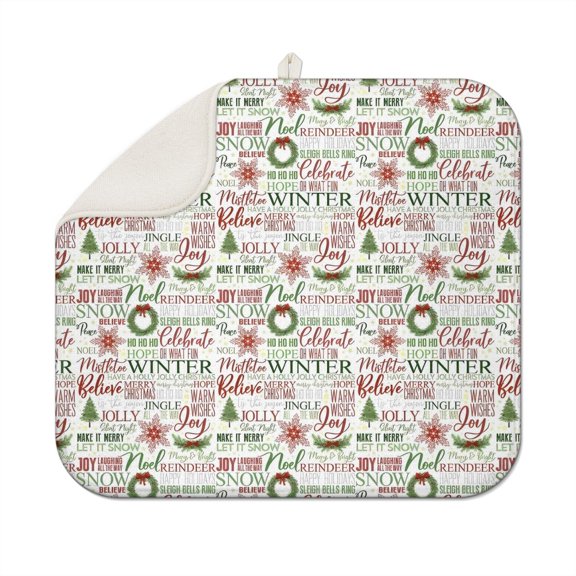 Multicolor Christmas Word Pattern Dish Drying Mat for Kitchen 1 Pack, Ultra Absorbent Microfiber Dishes Drainer Mats,16x18in(41x46cm)