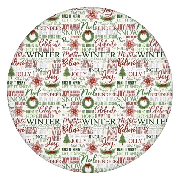 Multicolor Christmas Word Pattern Round Fitted Tablecloth with Elastic Edge,Dining Table Cover Waterproof,Outdoor Round Tablecloth for Camping,Dining,Indoor and Outdoor