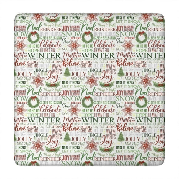 Multicolor Christmas Word Pattern Square Fitted Tablecloth with Elastic Edge,Square Table Cover,Washable Elastic Table Cover for Home Kitchen Party Decor 34"x34"